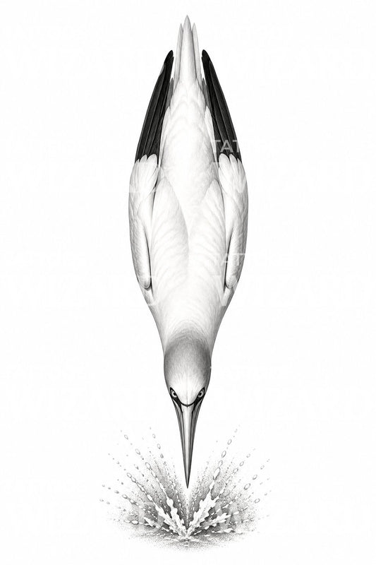 Design de tatouage de fou de Bassan plongeant