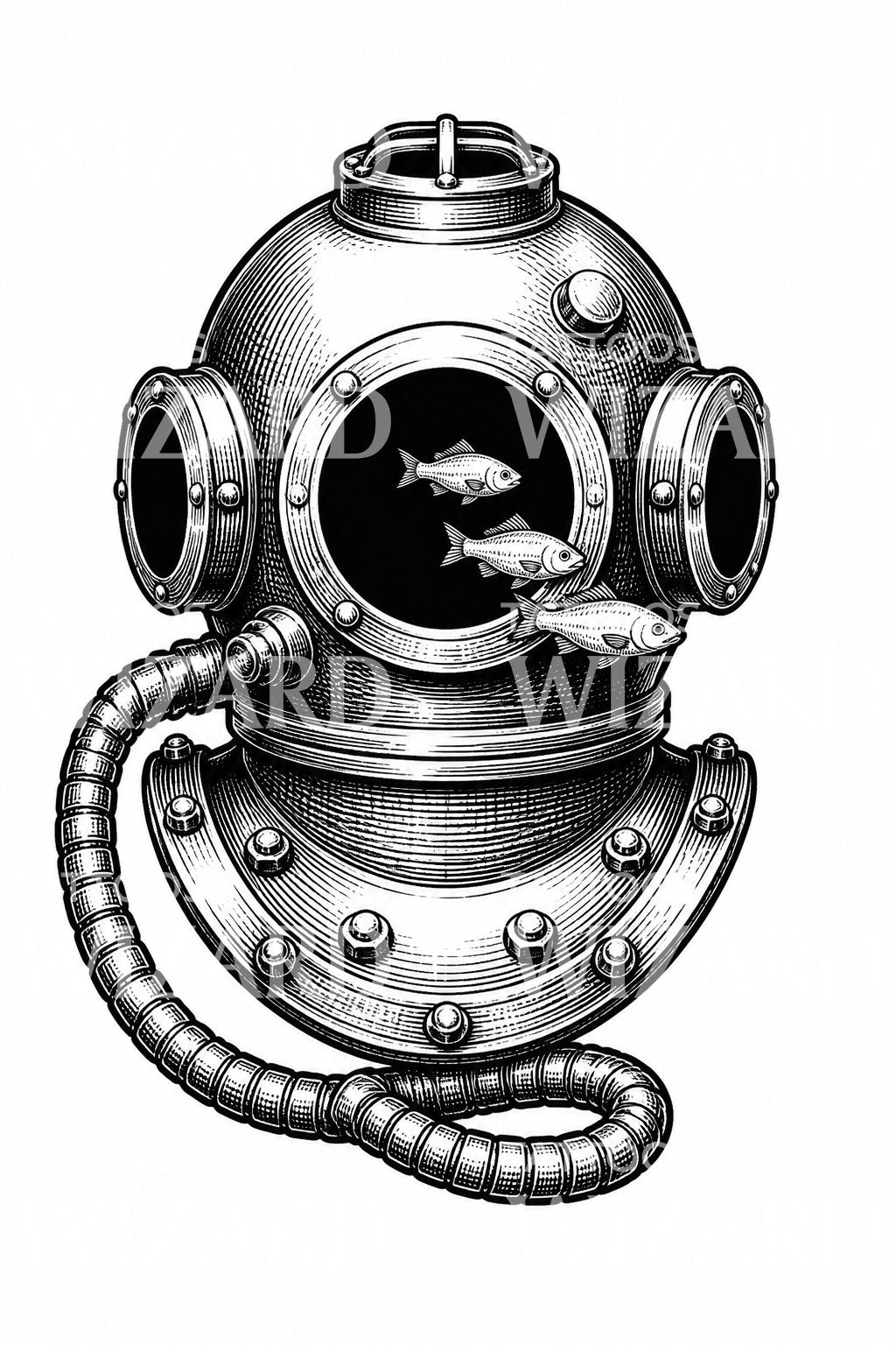 Diving Helmet with Fish Tattoo Design
