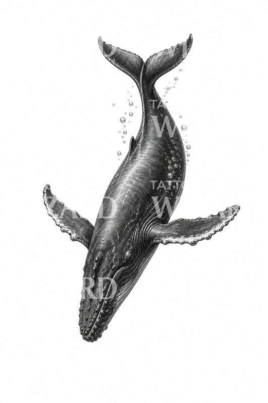 Diving Humpback Whale Tattoo Illustration