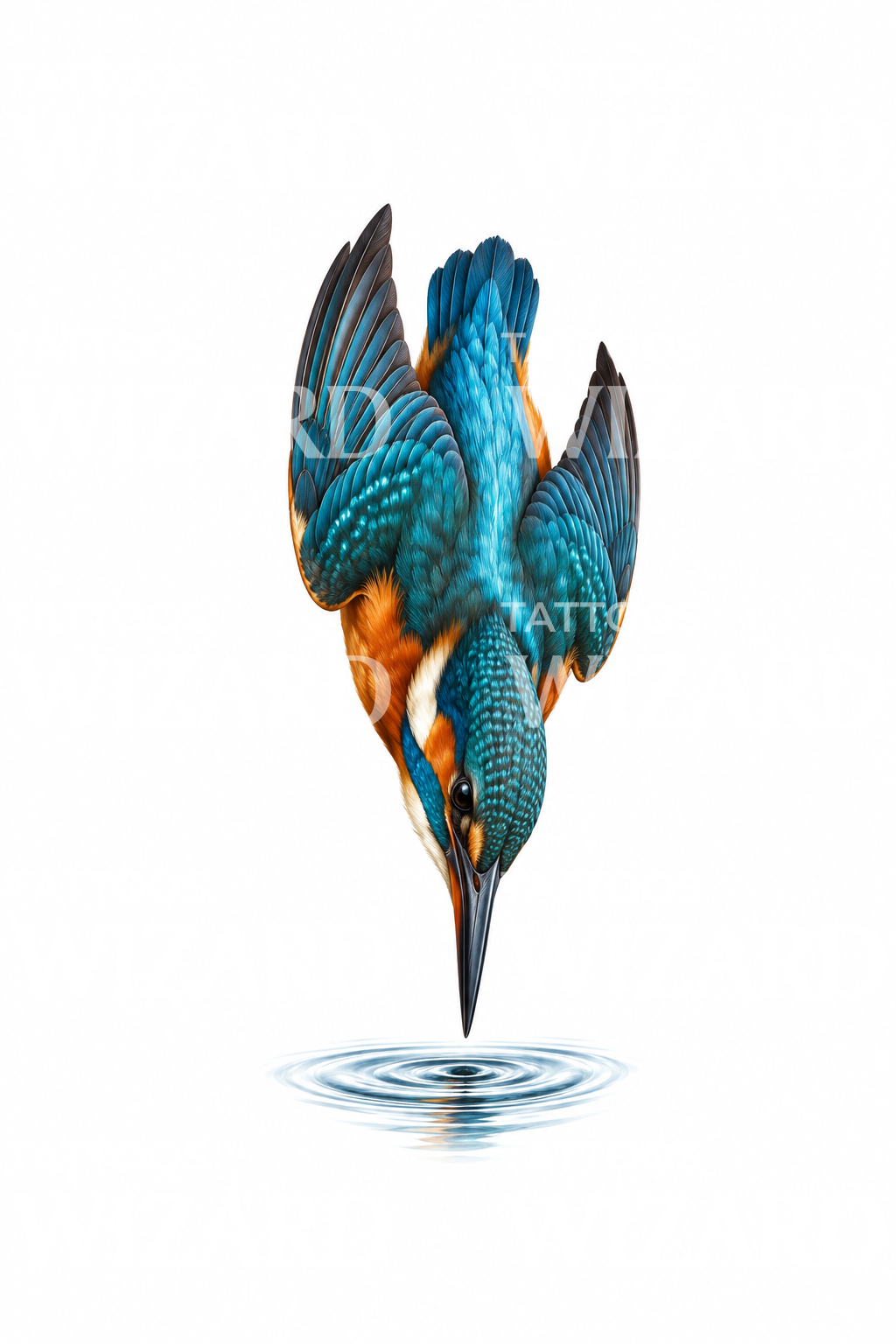 Diving Kingfisher Realism Tattoo Design