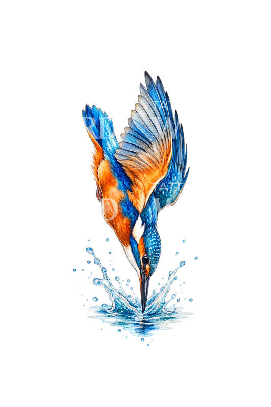 Aquarell-Tattoo eines tauchenden Eisvogels