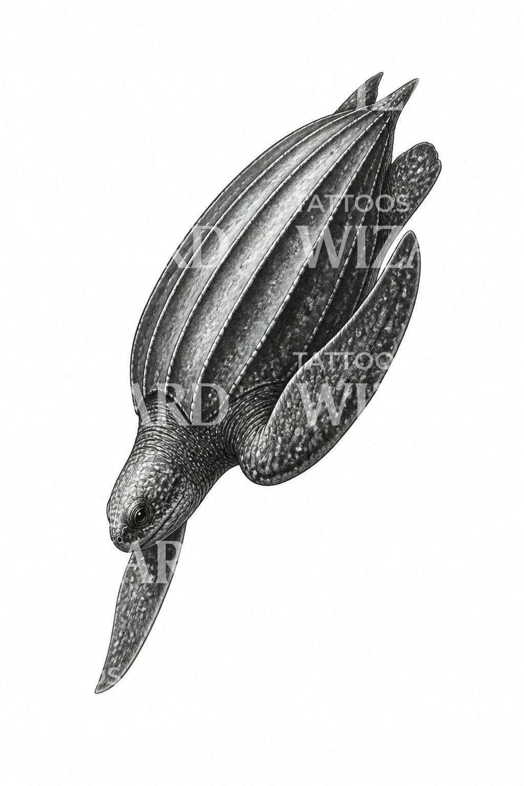 Motif de tatouage d'une tortue luth en plongée
