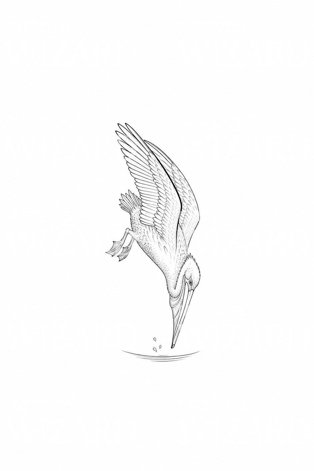 Diving Pelican Fine Line Tattoo Idea