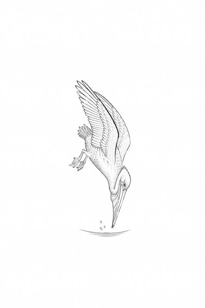 Diving Pelican Fine Line Tattoo Idea