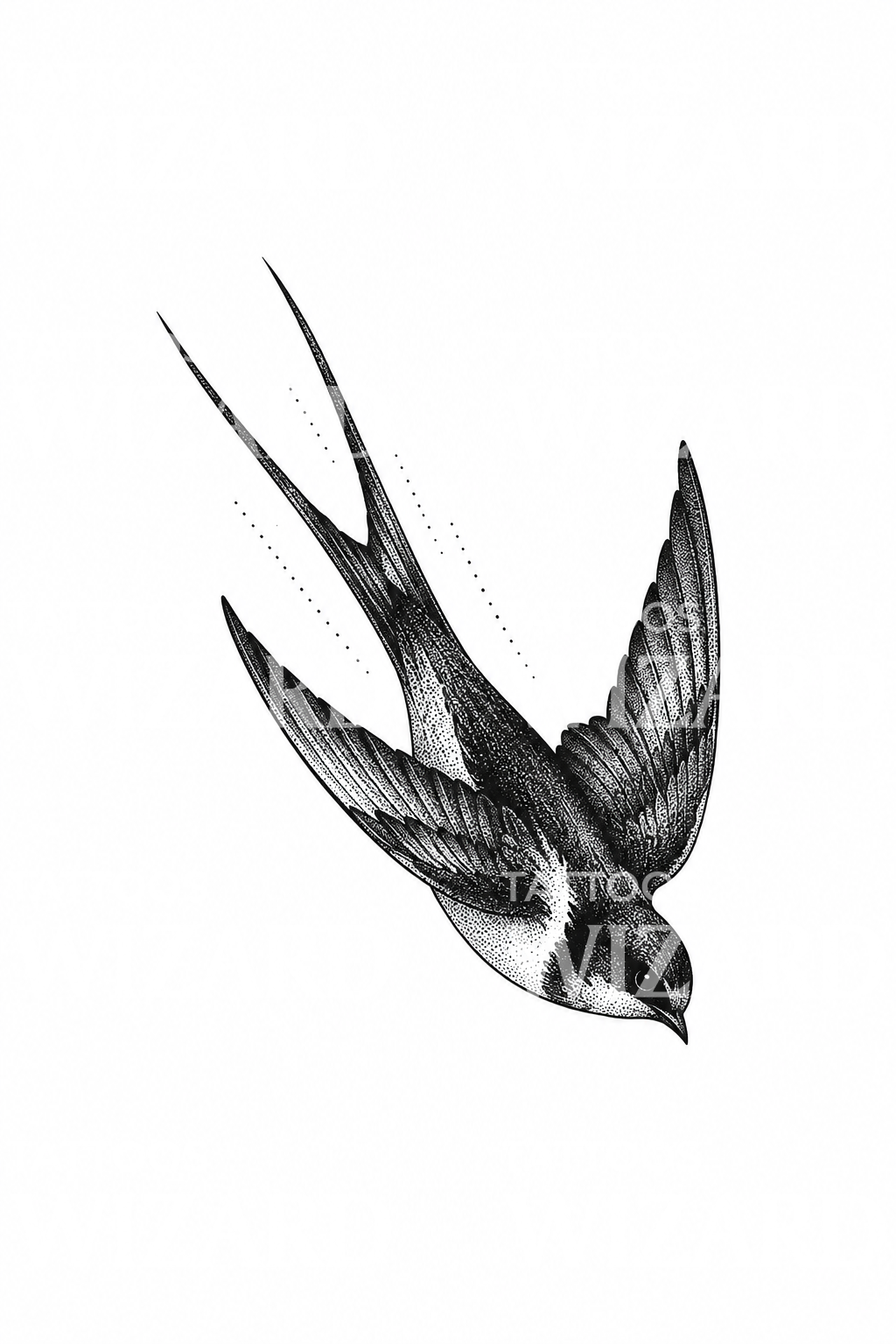 Diving Swallow in Stipple Tattoo Design
