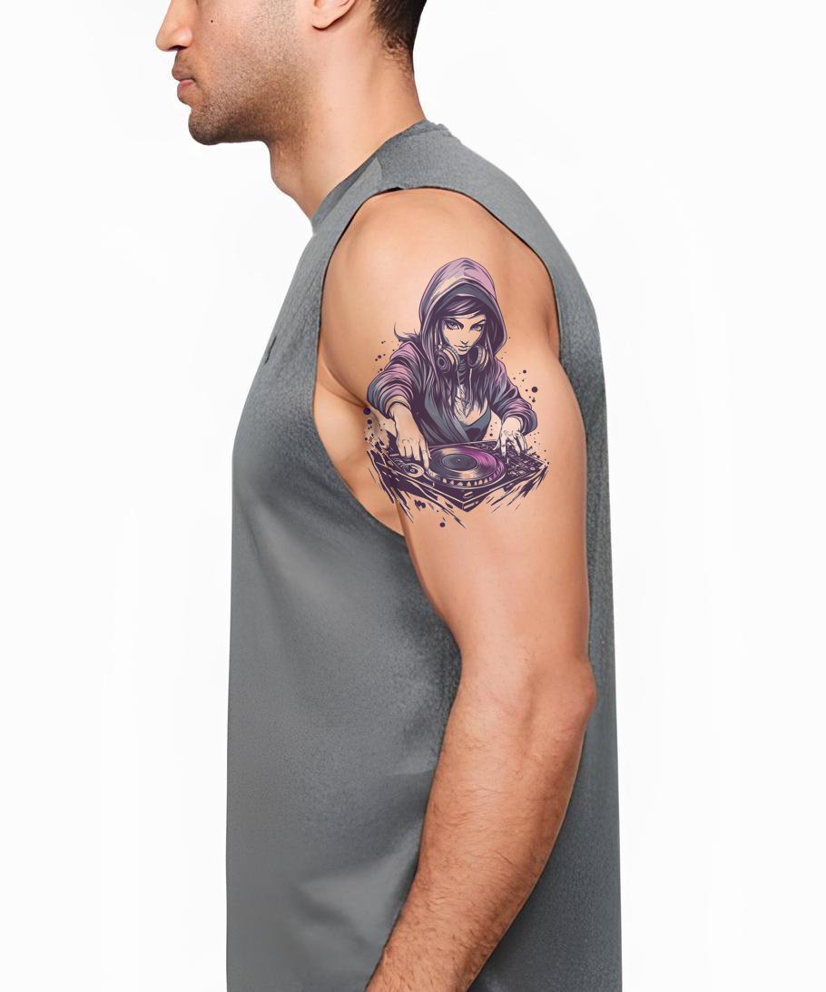 Hooded DJ Beats Tattoo Illustration