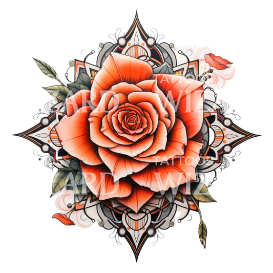 Neo Traditional Rose Mandala Tattoo Design