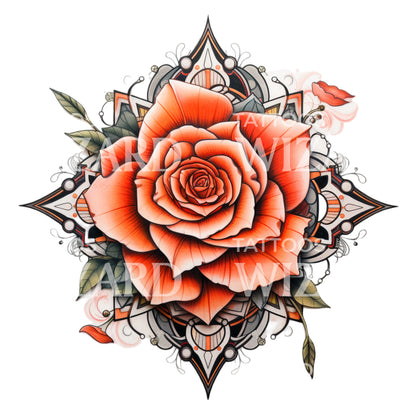 Neo Traditional Rose Mandala Tattoo Design