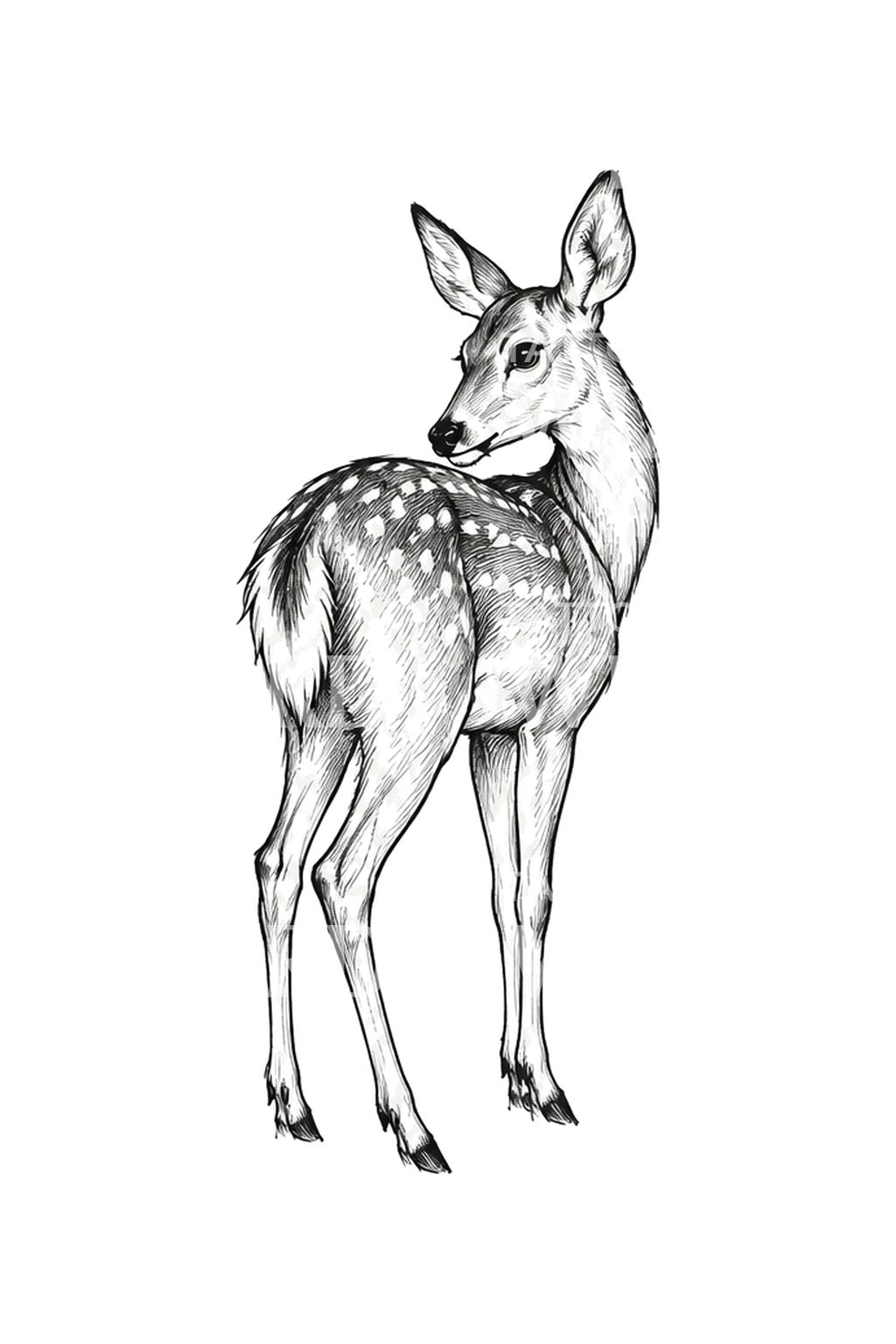 Doe Glancing Back Ink Sketch Tattoo Idea