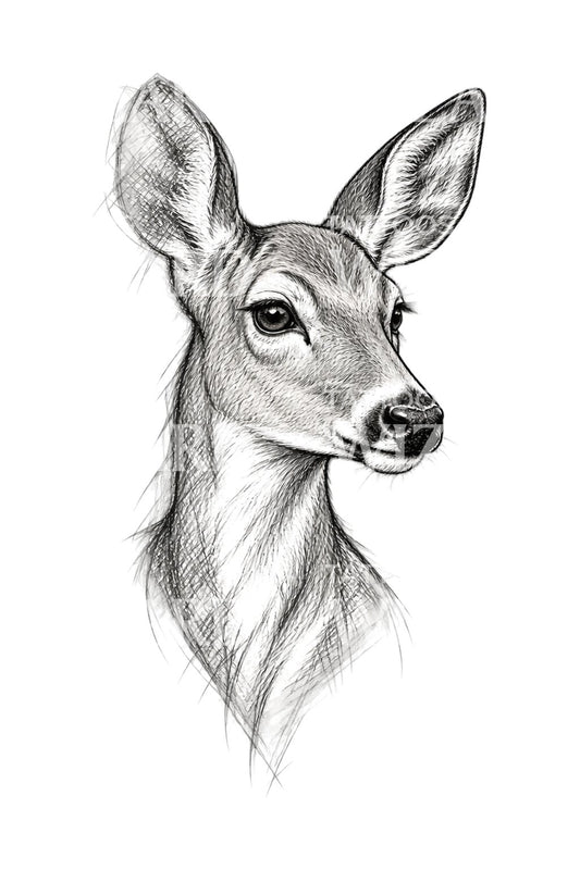 Idé til en tatovering med et grafitskitseportræt af en hind