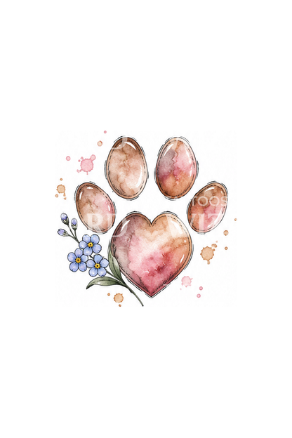 Idée de tatouage souvenir d’empreinte de chien aux lavis rosés