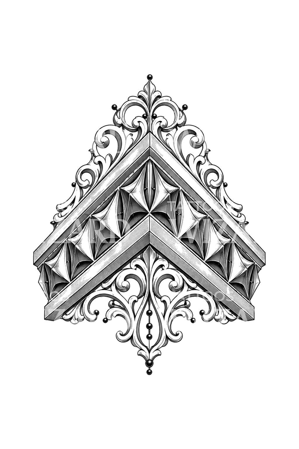 Desain Tato Ukiran Batu Sudut Dogtooth