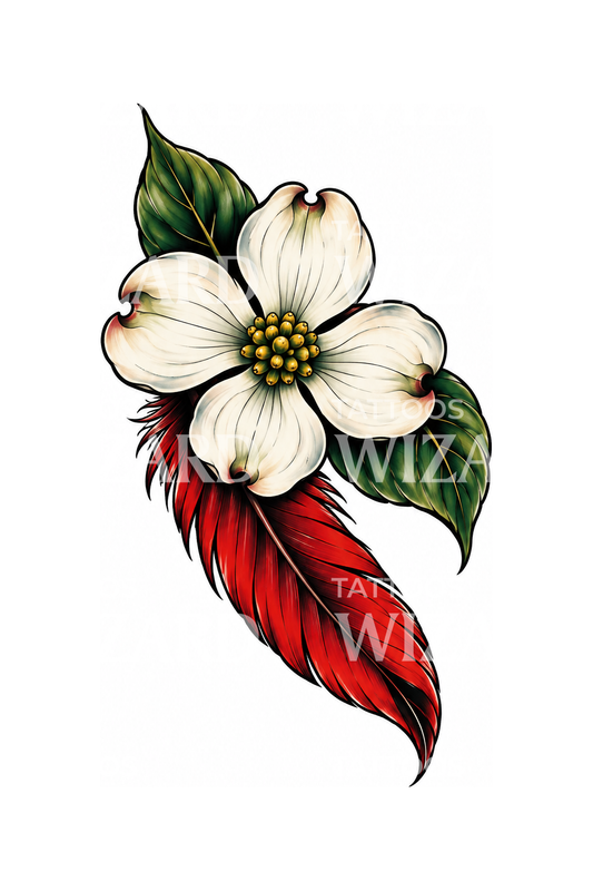 Dogwood Blossom with Cardinal Feather Tattoo Idea