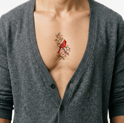Aquarell-Tattoo mit Hartriegelzweig und Rotkardinal