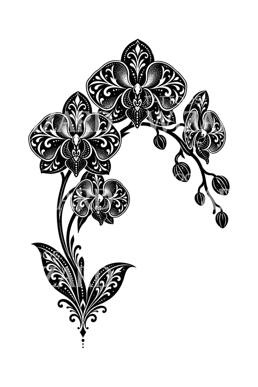 Blackwork-tatovering av orkidé i blondebue