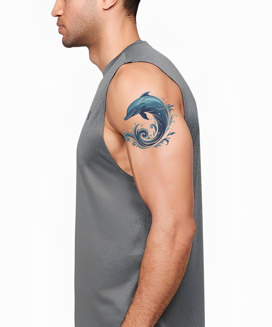 Jumping Dolphin Fusing with the Water Tattoo Design