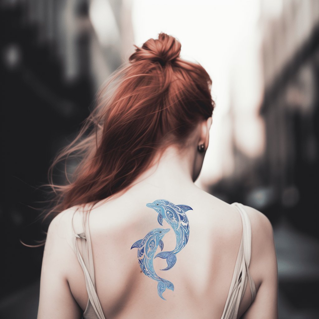 Twin Blue Dolphins Tattoo Design