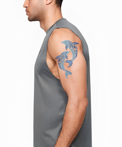Twin Blue Dolphins Tattoo Design