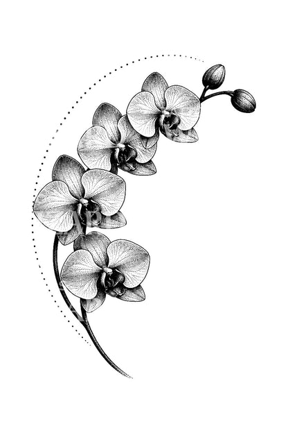 Pomysł na tatuaż z orchideami w kropkowanym łuku