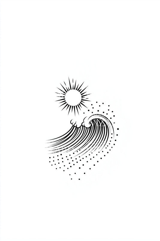 Dotted Sun and Wave Tattoo Design