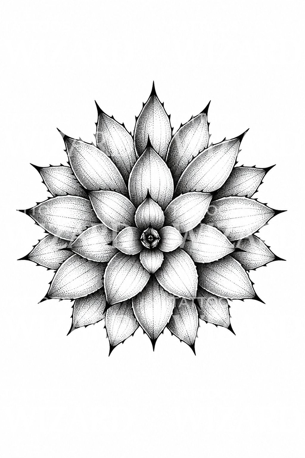 Dotwork agávirozetta tetoválás-illusztráció