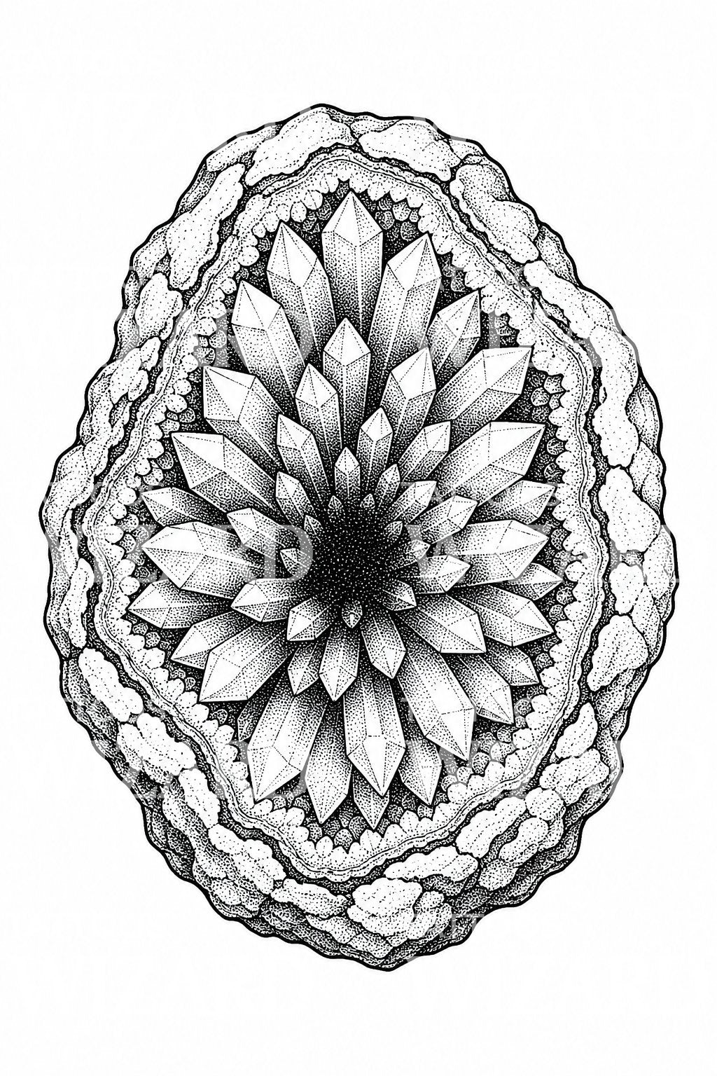 Dotwork Amethyst Geode Tattoo Design