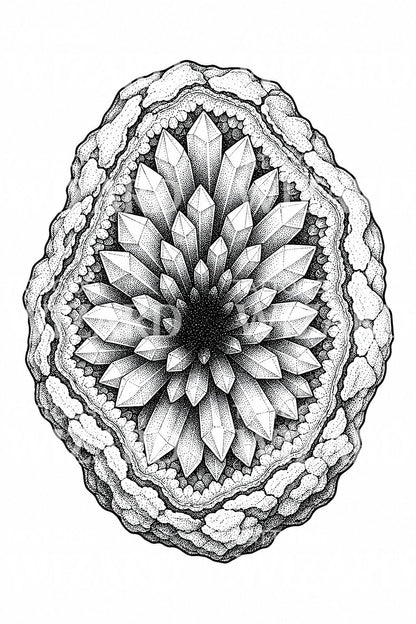Dotwork Amethyst Geode Tattoo Design