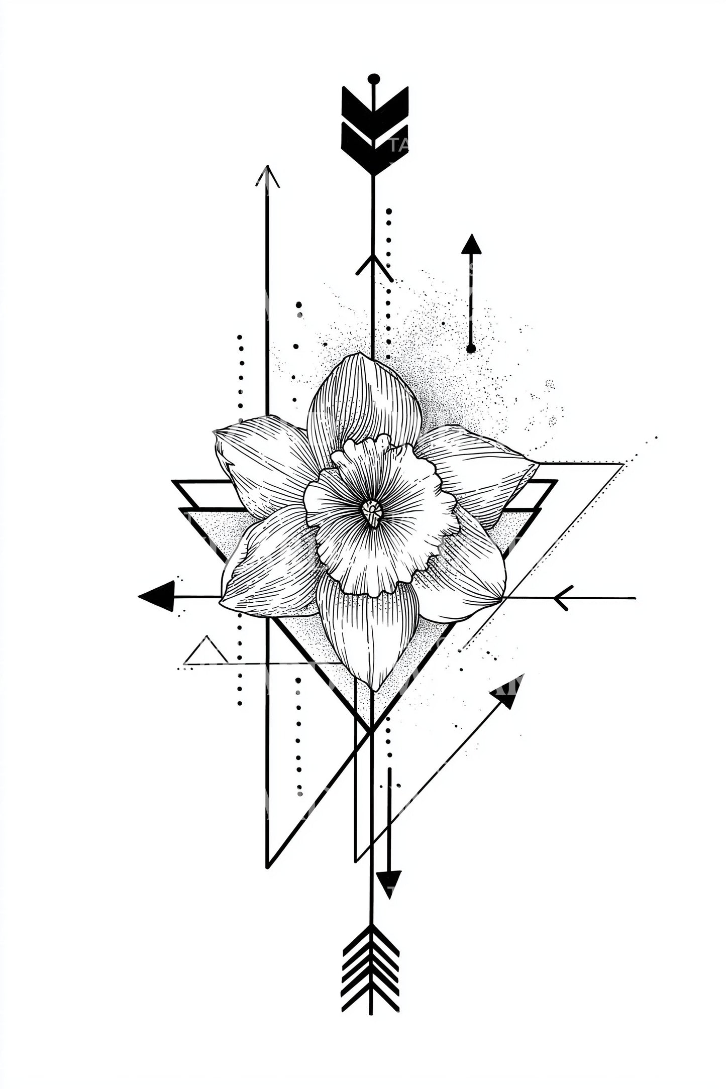 Dotwork Arrow Daffodil Tattoo Design