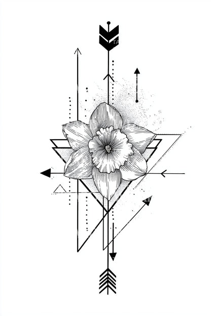 点描风格箭头水仙花纹身设计