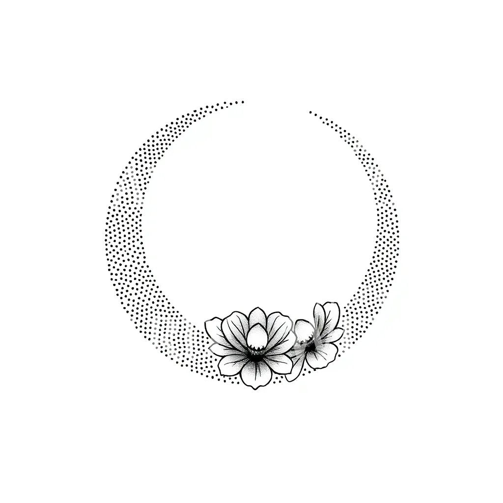 Dotwork Crescent Flower Tattoo Design