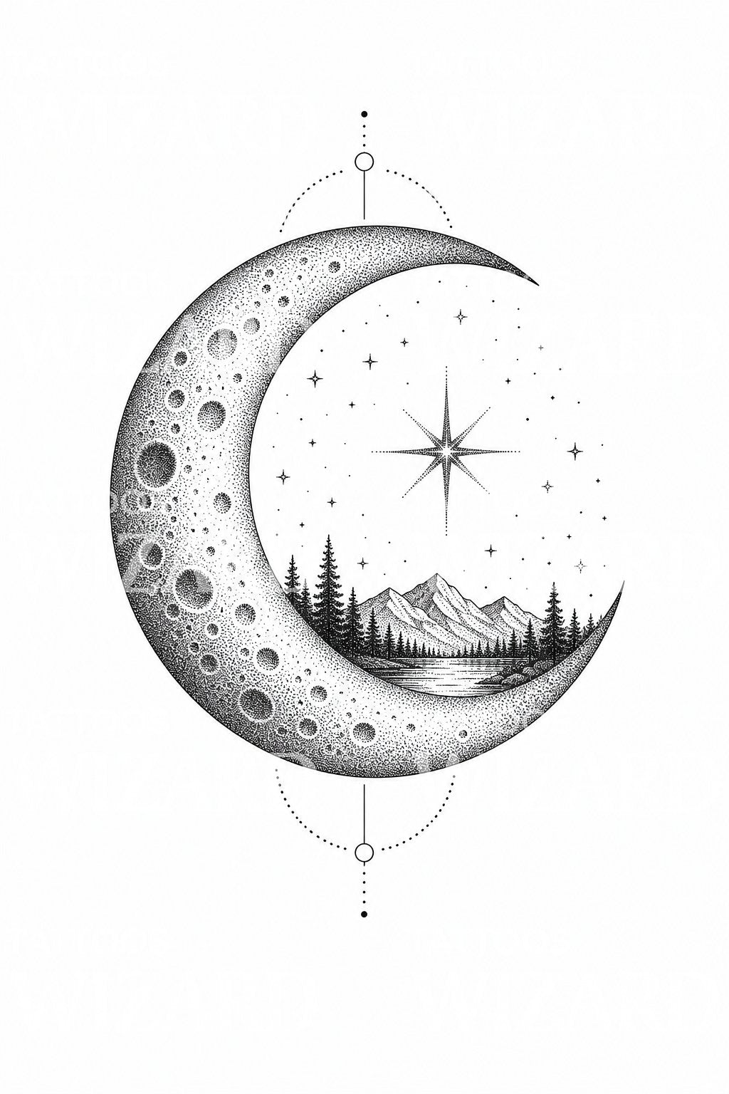 Dotwork Crescent Moon Tattoo Design