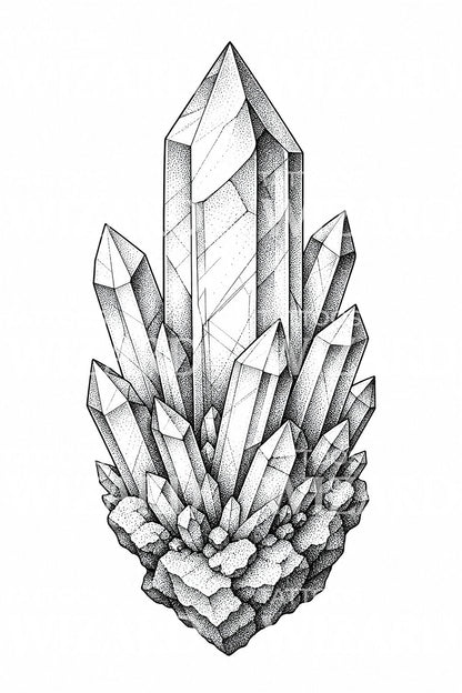 Diseño de tatuaje dotwork de racimo de cristales
