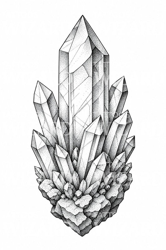 Dotwork Kristal Kümesi Dövme Tasarımı