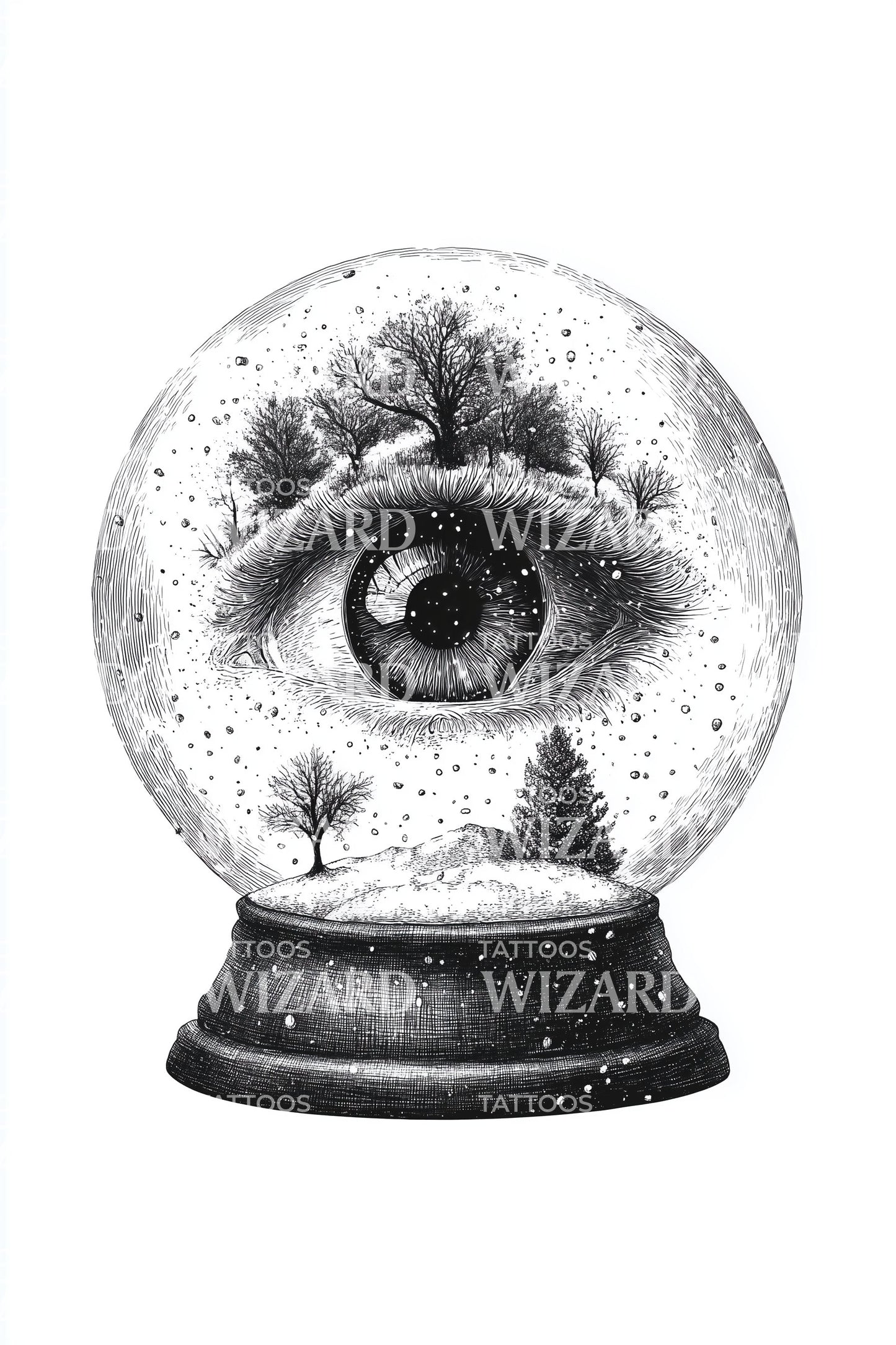 Dotwork Eye Snowglobe Tattoo Design