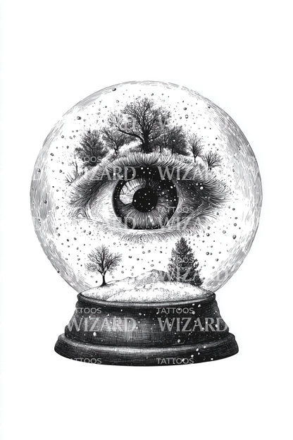 Dotwork Eye Snowglobe Tattoo Design