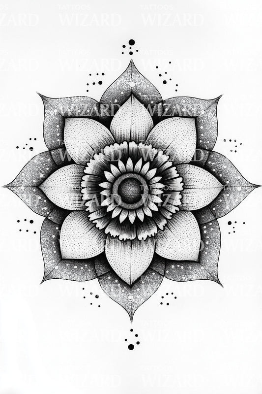 Dotwork Floral Mandala Tattoo Design