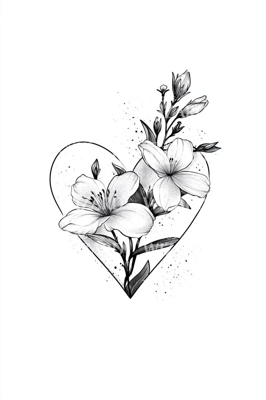 Dotwork Heart Flora Tattoo Illustration