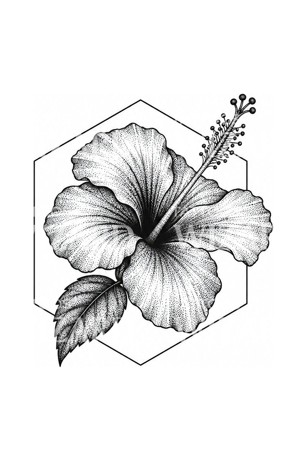 Geometryczny tatuaż hibiskusa w stylu dotwork