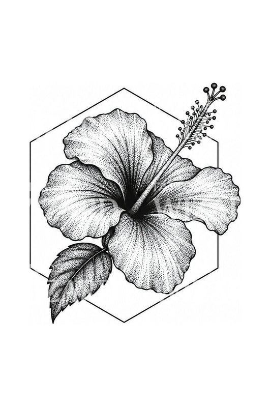 Dotwork Hibiscus Geometric Paradise Tattoo Design