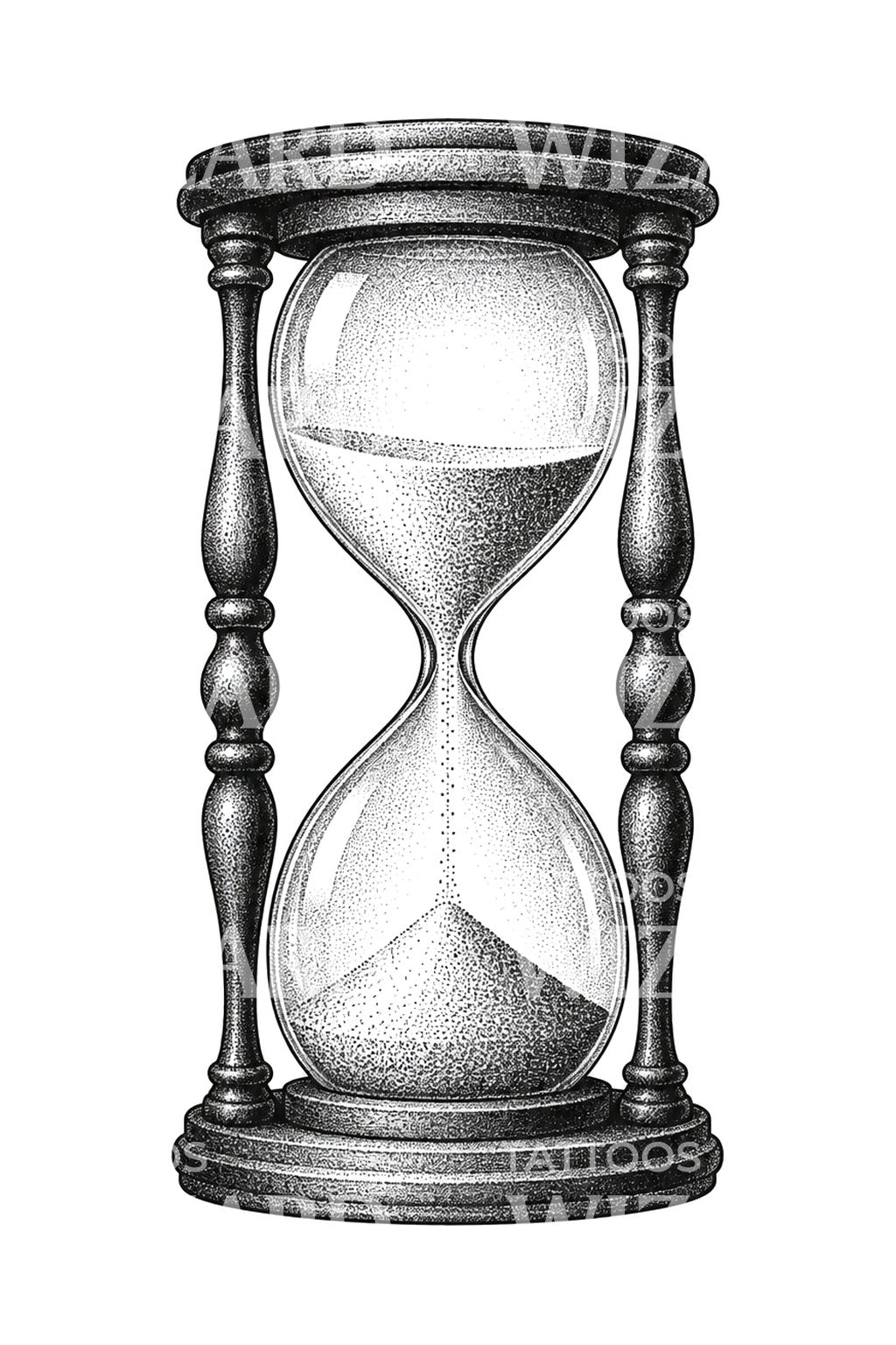 Ilustración de tatuaje de reloj de arena Dotwork