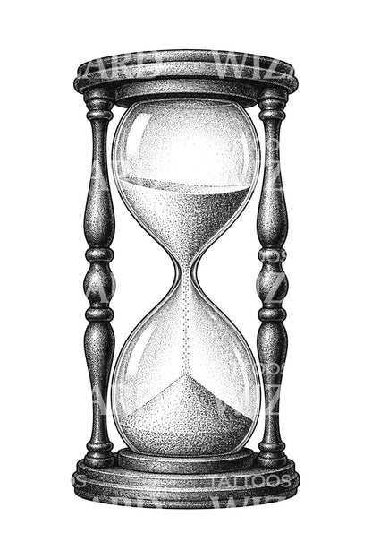 Ilustración de tatuaje de reloj de arena Dotwork