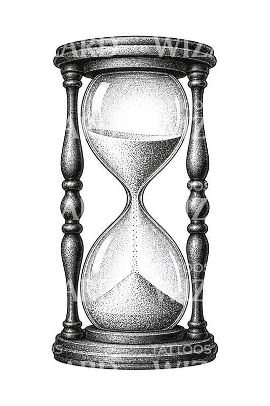 Dotwork-illustration av ett timglas för tatuering