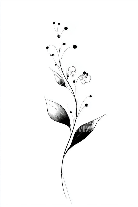 Dotwork Leaf Sprig Tattoo Design