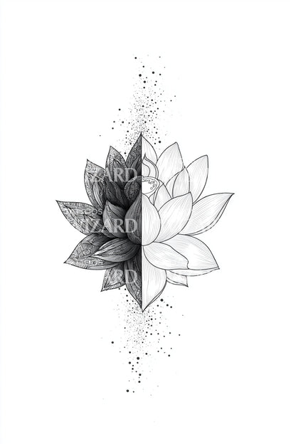 Dotwork Lotus Bloom Tattoo Design