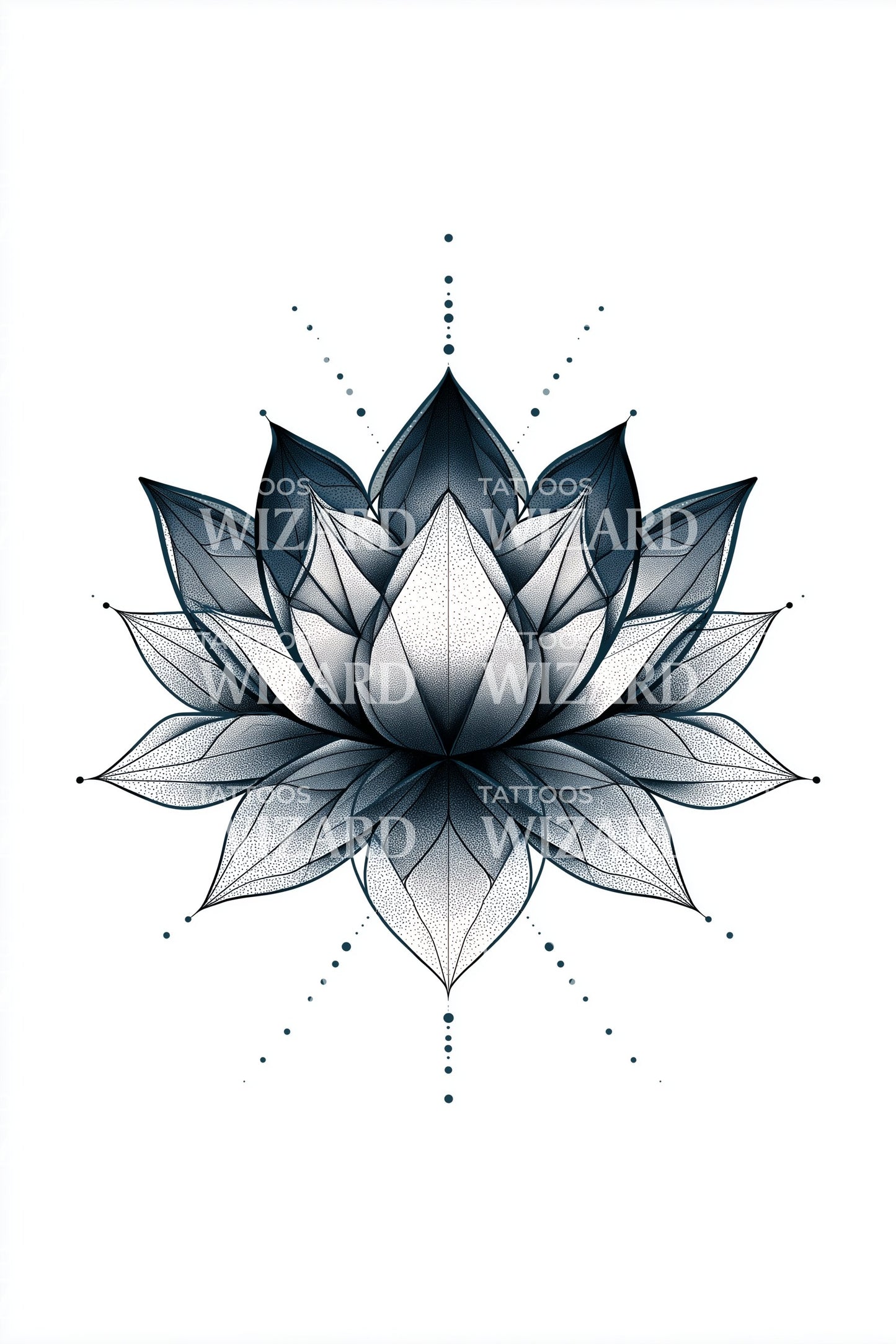 Dotwork Lotus Bloom Tattoo Illustration