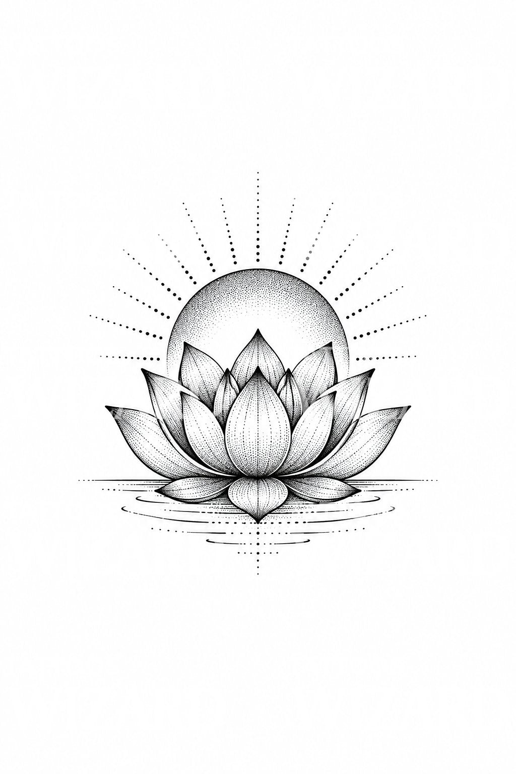 Dotwork Lotus Rising Sun Tattoo Design