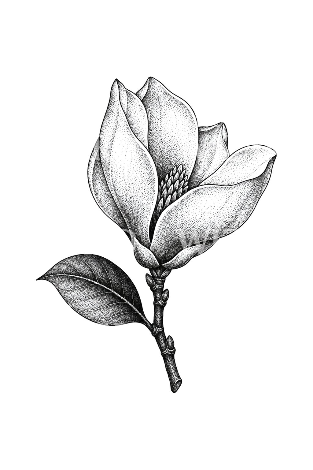 Dotwork-Tattoo mit Magnolienblüte