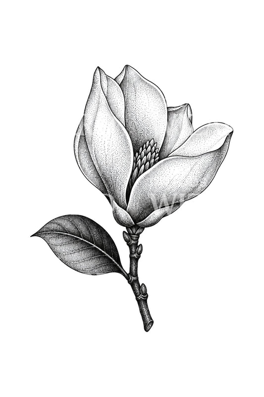 Tatouage de fleur de magnolia en dotwork