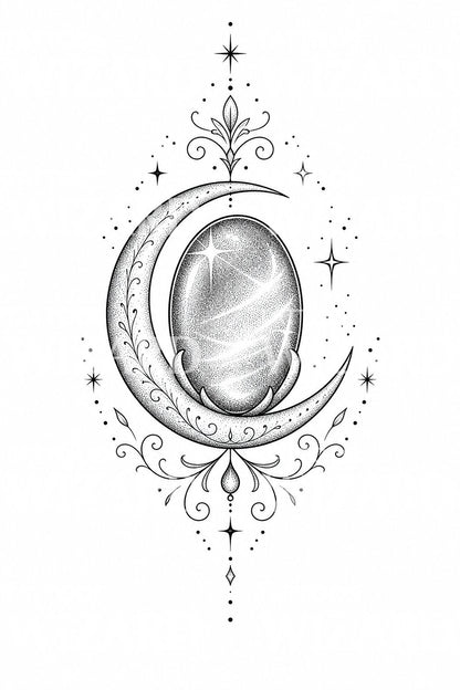Dotwork Moonstone Crescent Tattoo Design