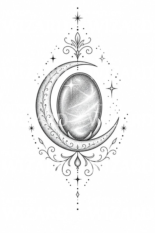 Dotwork Ay Taşı Hilal Dövme Tasarımı
